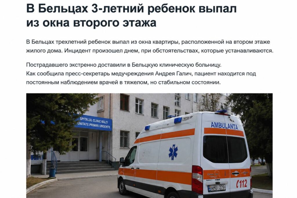 В Бельцах 3-летний ребенок выпал из окна второго этажа