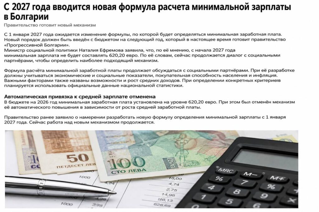 В Болгарии с 2027 года изменят формулу расчёта минимальной зарплаты